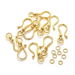 Tibetan Style S Hook Clasps, Cadmium Free & Lead Free, Antique Golden, S Hook: 38x16x8mm, Ring: 8mm, Hole: 5mm