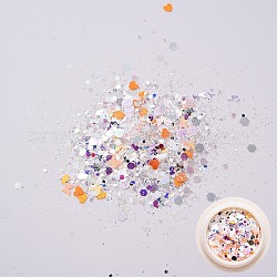 (venta de liquidación) accesorios de decoración de uñas brillantes, Con polvo de brillo y lentejuelas, diy sparkly paillette consejos uñas, naranja, 1~3.5x1~3.5mm, aproximamente 0.8 g / caja