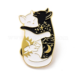Emaille-Pin mit umarmender Katze, süße Legierungs-Emaille-Brosche für Rucksäcke Kleidung, Licht Gold, weiß, 35x23x9.5 mm