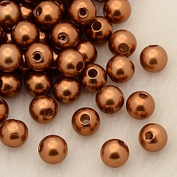 Nachahmung Perlenacrylperlen, gefärbt, Runde, Schokolade, 6x5.5 mm, Bohrung: 1.5~2 mm, ca. 4500 Stk. / Pfund