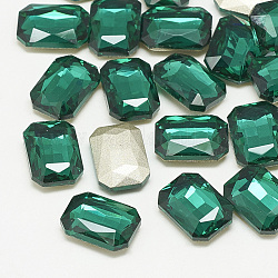 Заостренные заднее стекло горный хрусталь кабошоны, граненые, прямоугольник восьмиугольник, med.emerald, 18x13x5 мм