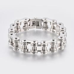 Bracelets en 201 acier inoxydable pour hommes, bracelets de chaîne de moto, couleur inoxydable, 9 pouce (230 mm), 15x7.5mm