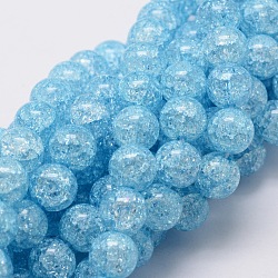 Crackle Glass Round Beads Strands, Sky Blue, 8mm, Hole: 1mm, about 48pcs/strand, 15.7 inch