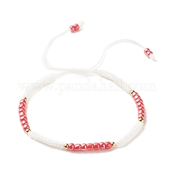 Glass Seed Beaded Bracelet, Adjustable Bracelet for Women, Red, Inner Diameter: 2-3/8~3-3/4 inch(5.9~9.6cm)