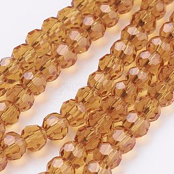 Glass Beads Strands, Faceted, Round, Goldenrod, 4mm, Hole: 1mm, about 98pcs/strand, 13.7 inch