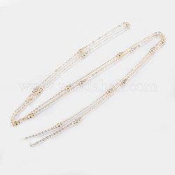 Handgefertigte Perlenketten aus Messing, gelötet, mit facettierten Zirkonia-Gliedern, Flachrund, golden, 39.3 Zoll (1 m)