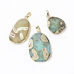Natural Chrysoprase Pendants, with Golden Tone Brass Findings, Oval, 32~46x23.5~30x5.5~6.5mm, Hole: 5x8mm