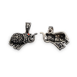 Латунные подвески горный хрусталь животных, Слон ожерелье подвески, без никеля , античное серебро, 21x16x6 мм, отверстие : 4x7 мм