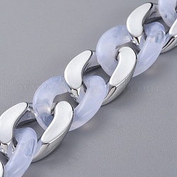Mailles chaînes en acrylique de style imitation de pierres précieuses à la main, avec anneau de liaison en plastique ccb, blanc, platine, lien: 30x21x6 mm, environ 39.37 pouce (1 m)/fil
