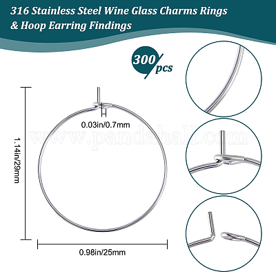 Beebeecraft Arricraft 300 Pieces 25mm 316 Stainless Steel Wine Glass Charm  Rings Earring Beading Hoop Party Favor
