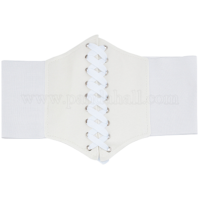 Wholesale GORGECRAFT 7.5 PU Leather Wide Elastic Corset Belts Lace-Up  Elastic Waist Belts Retro Wide Tied Waspie Belt for Halloween Costume(White)  
