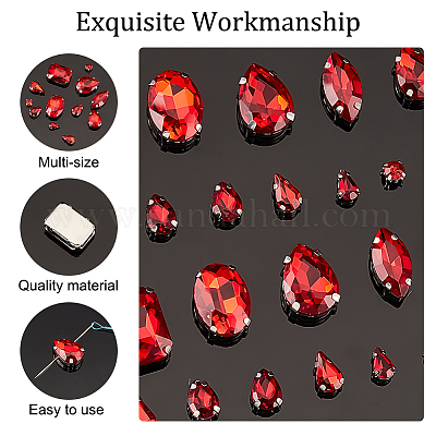 Ahandmaker 120 pz cucire su strass di vetro, strass da cucire con retro  piatto e castoni in argento, rosso cucire su gemme di cristallo per l