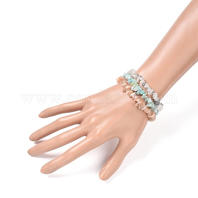 Set di bracciali elasticizzati con perline di quarzo rutilato naturale e fiori di amazzonite e pietra solare&nbsp;BJEW-JB05332-06-1
