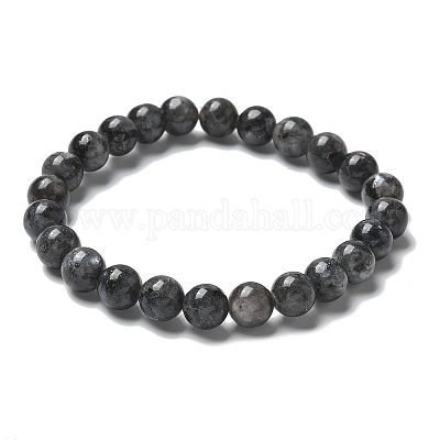 Bracelets extensibles en perles de larvikite naturelles&nbsp;BJEW-K212-B-046-1