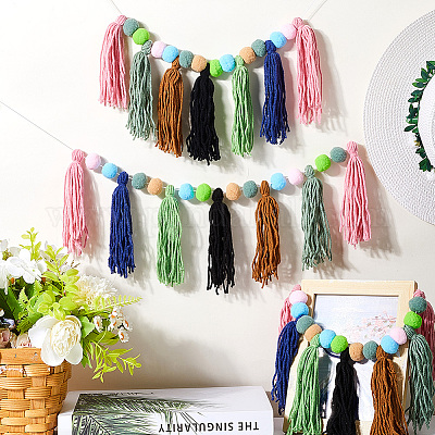 Guirlande De Pompons En Laine – 2,7 Mètres, 40 Boules De 4 Couleurs – Décoration Murale En Feutre De Mouton – Glaciart One