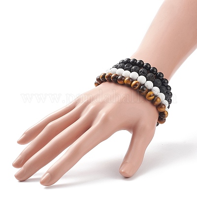 Set di braccialetti elasticizzati con perline rotonde in pietre preziose  miste sintetiche e naturali da 4 pz 4 pezzi per uomo donna all'ingrosso 