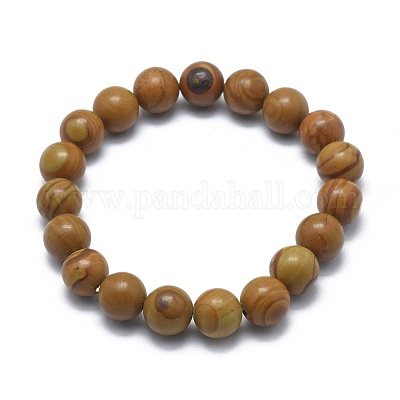 Pulseras elásticas de cuentas de piedra de encaje de madera natural&nbsp;BJEW-K212-A-041-1