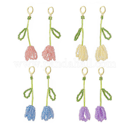 4 paire 4 couleurs de graines de tulipes tressées boucles d'oreilles pendantes à levier EJEW-TA00199-1