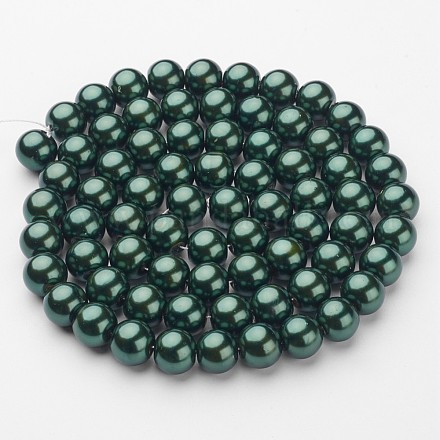 ガラスパールビーズ連売り  パールカラーの  ラウンド  濃い緑  12mm  穴：1mm  約68個/連  30.71インチ（78cm） HY-12D-B59-1