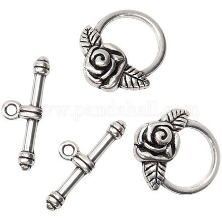 PandaHall 10sets Tibetan Style Rose IQ Toggle Clasps for Valentine's Jewelry Making Antique Silver TIBE-PH0001-05AS-NR-1