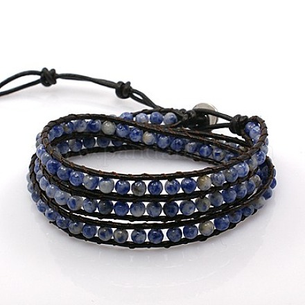 Fashion Triple Wrap Style Gemstone Bracelets BJEW-J058-09-1