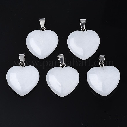 Coeur naturel pendentifs en jade blanc X-G-Q438-01-1