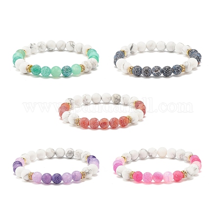 5 pièces 5 couleurs agate patinée naturelle (teinte) & howlite ensemble de bracelets extensibles perlés ronds BJEW-JB08087-1