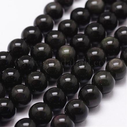 Natürlichen Obsidian Perlen Stränge G-D838-12mm-04-1