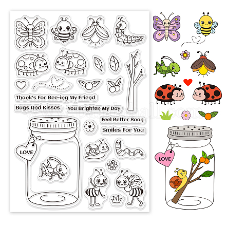 GLOBLELAND Insects Silicone Clear Stamps Transparent Stamps for Birthday Easter Holiday Cards Making DIY Scrapbooking Photo Album Decoration Paper Craft DIY-WH0167-56-642-1