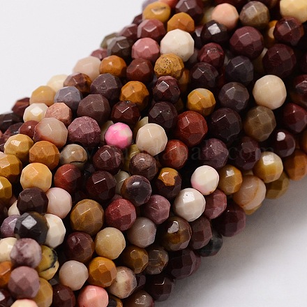 Faceted Round Natural Mookaite Bead Strands G-L437-25-4mm-1