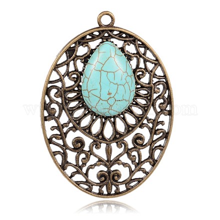 Oval Alloy Synthetical Turquoise Big Pendants PALLOY-M179-41-NF-1