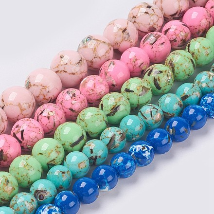 Chapelets de perles de coquillage de mer et turquoise synthétique G-G758-M-12mm-1