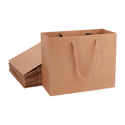 クラフト紙袋ギフトショッピングバッグ  ナイロンコードハンドル付き  長方形  バリーウッド  22x10x18cm ABAG-E002-10C-1