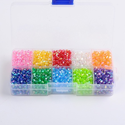 Diez cuentas de acrílico transparentes chapadas en color ecológico en caja de color MACR-X0019-4mm-01-1