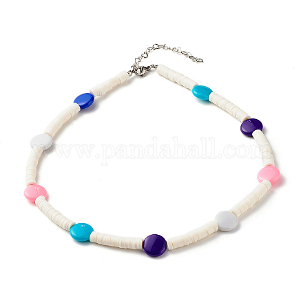 Collier de perles heishi en argile polymère fait main avec rond plat pour femme NJEW-JN03794-1