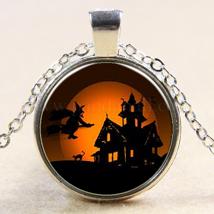Colliers avec pendentif en verre avec motif d'Halloween NJEW-D280-35S-1