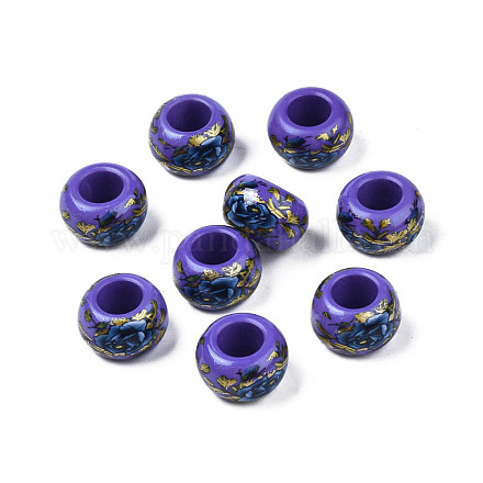 Perles rondelles acryliques opaques imprimées de fleurs SACR-S305-27-G01-1