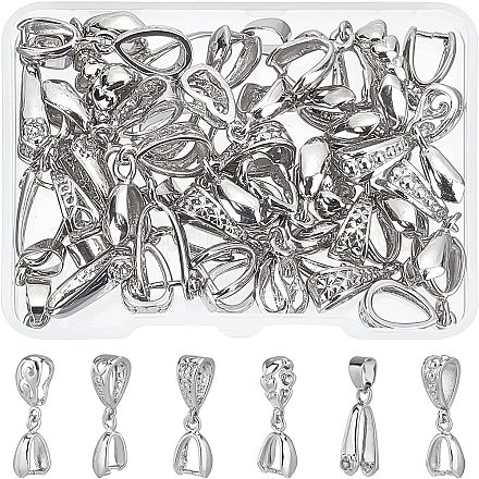 SUPERFINDINGS 36Pcs 6 Style Brass Ice Pick Pinch Bails Filigree Rack Plating Brass Pendant Pinch Platinum Bails Pinch Clip Bail Clasp Bail Hooks for Jewelry Making KK-FH0002-09-1
