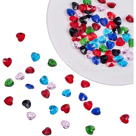 Pandahall Elite 70pcs 7 gemischte Farbe facettierte Herz transparent Glas Charms Herz Perlen für Anhänger Armband Ohrring DIY Handwerk Schmuck baumeln machen Zubehörse liefert GLAA-PH0007-30-1