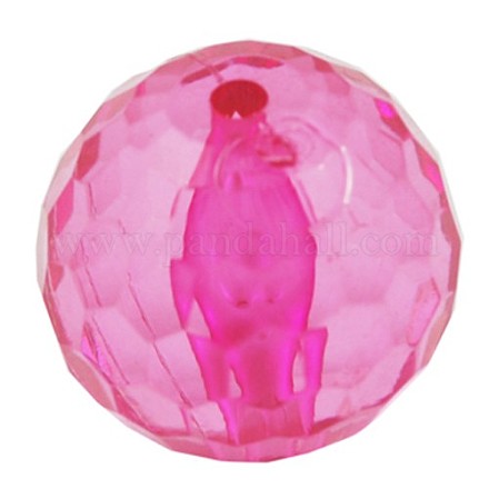 Hot Pink Faceted Round Transparent Acrylic Beads X-PL428Y-2-1
