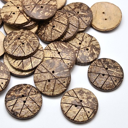 2 Holes Flat Round Coconut Sewing Buttons BUTT-O008-05-1