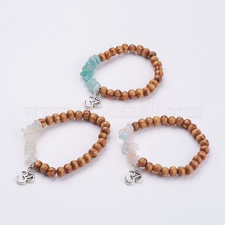 Round Wood Beads Stretch Bracelets BJEW-JB02916-1