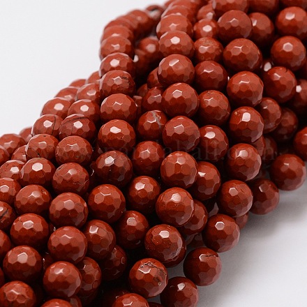 Faceted Round Natural Red Jasper Bead Strands G-L437-36-8mm-1