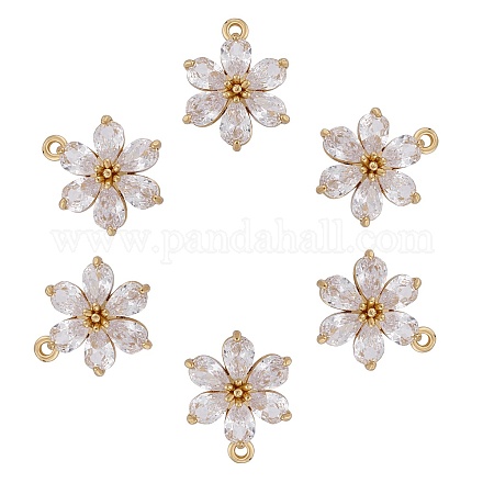 6 Pieces Flower Clear Cubic Zirconia Charm Pendant Brass Flower Charm Long-Lasting Plated Pendant for Jewelry Necklace Bracelet Earring Making Crafts JX406A-1