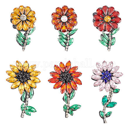 FINGERINSPIRE 6PCS Rhinestone Sew On Patches Sunflower Colorful Crystal Applique Handmade Sunflower Rhinestone Applique Crystal Patches for Handmade DIY Crafts Clothes Shoes Jeans Hats Decor PATC-FG0001-26-1