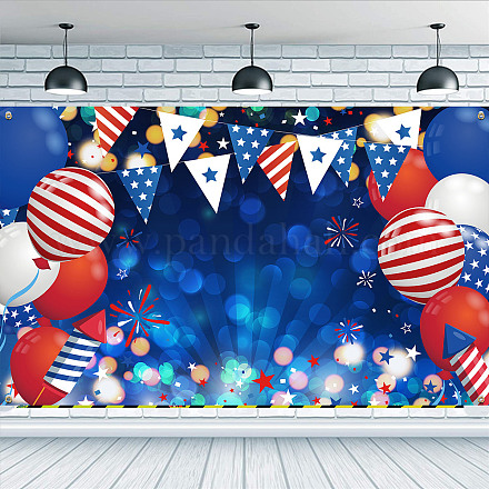 FINGERINSPIRE Independence Day Patriotic Balloons Theme Backdrop 180x110cm Hanging Banner Party Decoration Flags Balloons Fireworks Pattern Background Photo Shoot Decor Celebration Backdrop AJEW-WH0190-051-1