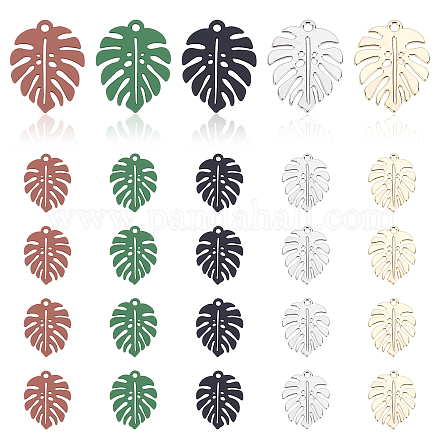 PandaHall 5 Colors Enamel Leaf Pendants ENAM-PH0001-86-1