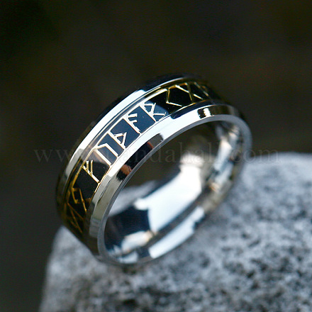 チタン鋼の言葉の指輪  ルーン文字オーディン北欧バイキングお守りジュエリー  ステンレス鋼色  usサイズ10（19.8mm） FIND-PW0020-12D-P-1
