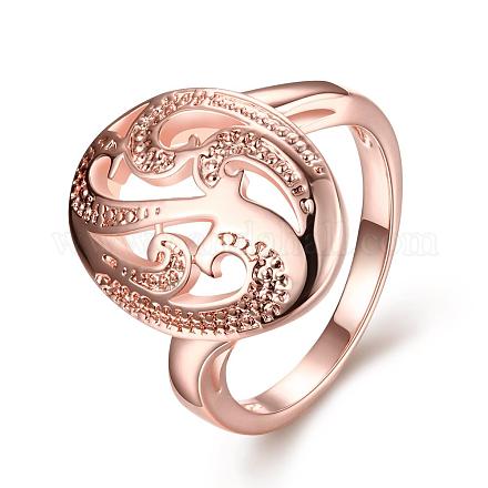 Real Rose Gold Plated Brass Oval Finger Ring for Women RJEW-BB06484-7RG-1