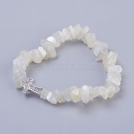 Natürliche weiße Mondsteinperlen dehnen Armbänder aus BJEW-JB03926-10-1